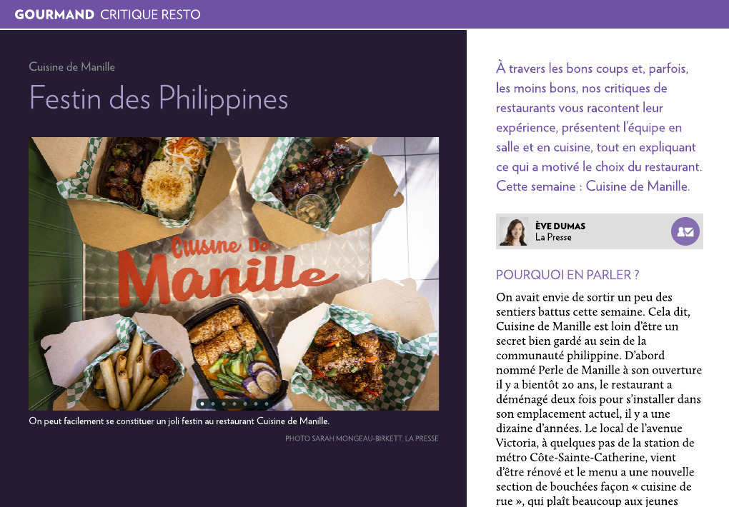 Cuisine de Manille : festin des Philippines - La Presse+