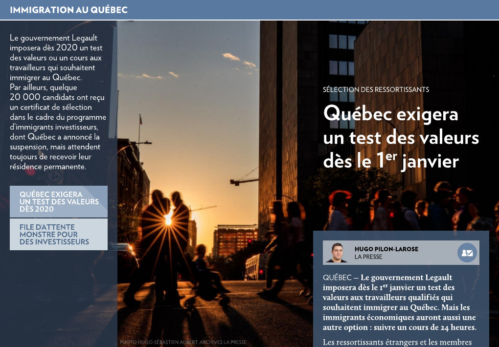 Québec exigera un test des valeurs dès 2020 - La Presse+